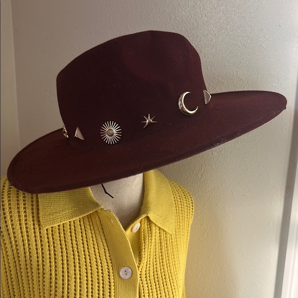 Burgundy Hat with Gold Accents